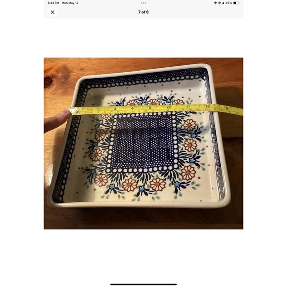 Polish Pottery Manufaktura #102-  8 3/8" Square Baker Baking Dish Blue Floral - Picture 7 of 8